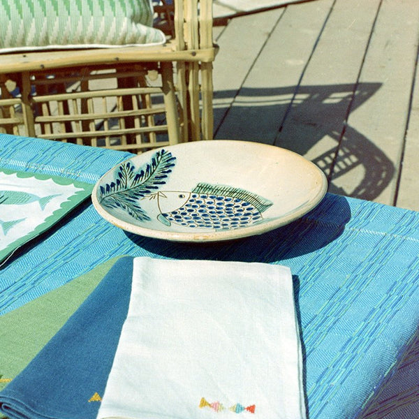 FISH FEEDING SIDE PLATE - pottery FISH FEEDING SIDE PLATE - pottery