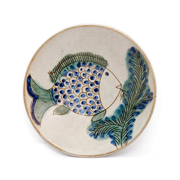 FISH FEEDING SIDE PLATE - pottery FISH FEEDING SIDE PLATE - pottery