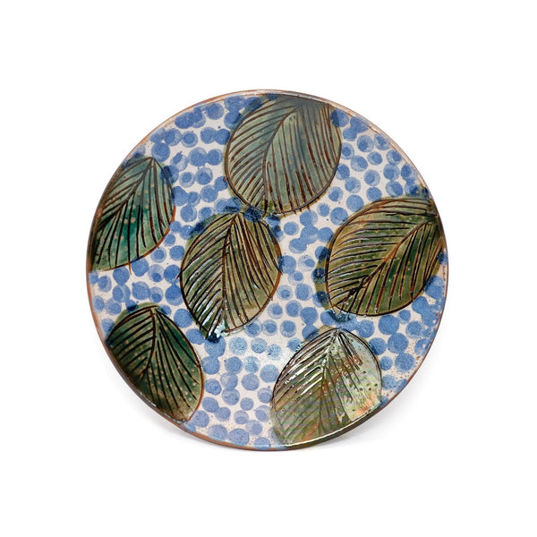 GREEN LEAVES BLUE DINNER PLATE - pottery GREEN LEAVES BLUE DINNER PLATE - pottery