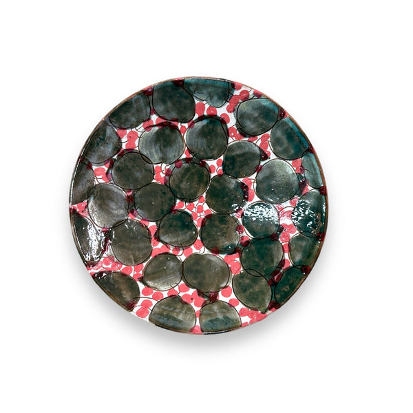 GREEN LEAVES RED DESSERT PLATE - pottery GREEN LEAVES RED DESSERT PLATE - pottery