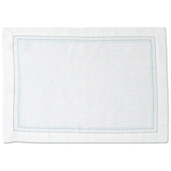 SHASHIKO LINEN PLACEMAT - ecru / teal - Placemats SHASHIKO LINEN PLACEMAT - ecru / teal - Placemats