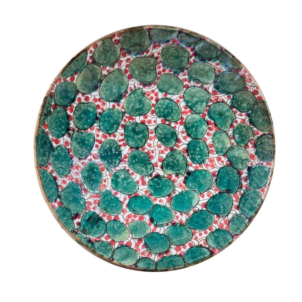 GREEN LEAVES RED SERVING BOWL - Large - pottery