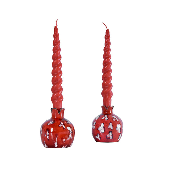 POMEGRANATE CANDLE HOLDER - red - pottery