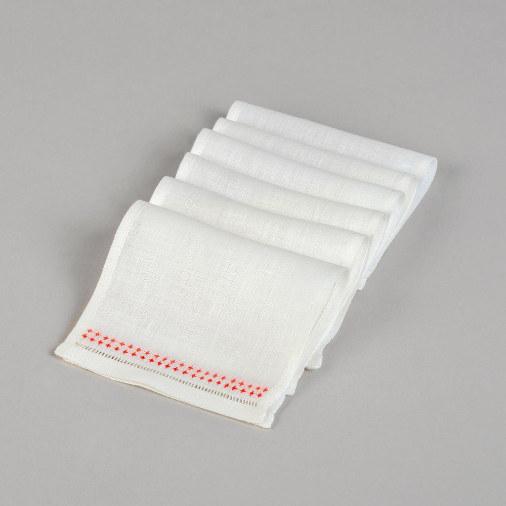 SHASHIKO LINEN COCKTAIL NAPKINS (Set of 6) - ecru / coral - Napkin